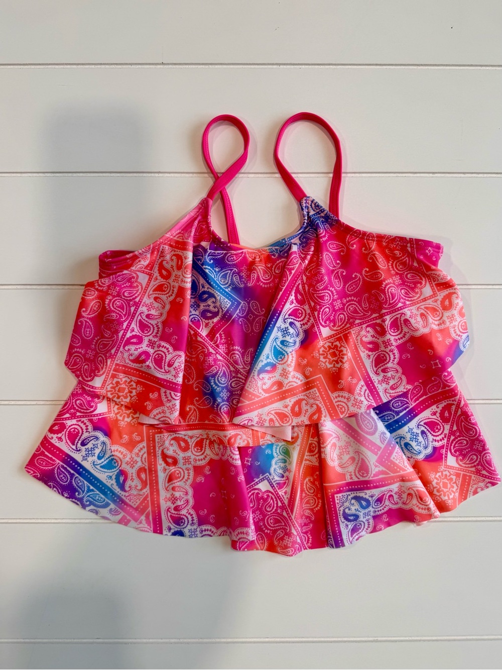 Wonder Nation Pink and Orange Girls' Swim Top
